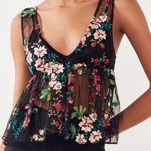 Ecote Black Floral Sheer Blouse